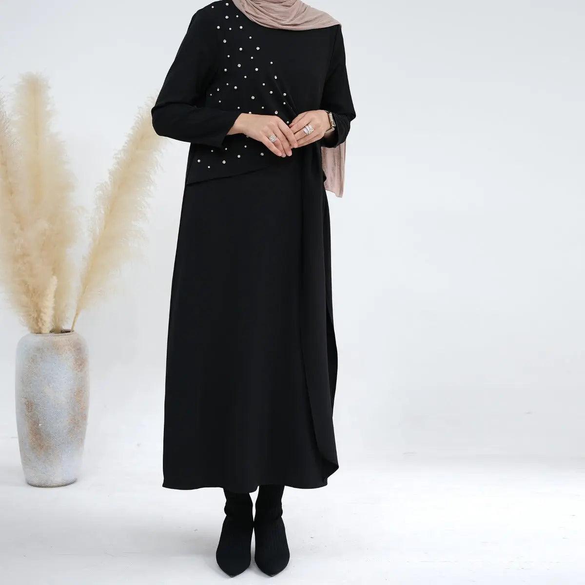 Abaya unie avec perles (MOA031)