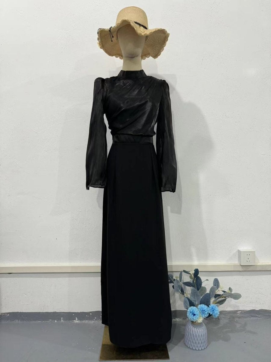 Robe Abaya élégante à demi-col roulé, manches évasées et plis à la française (MA198)