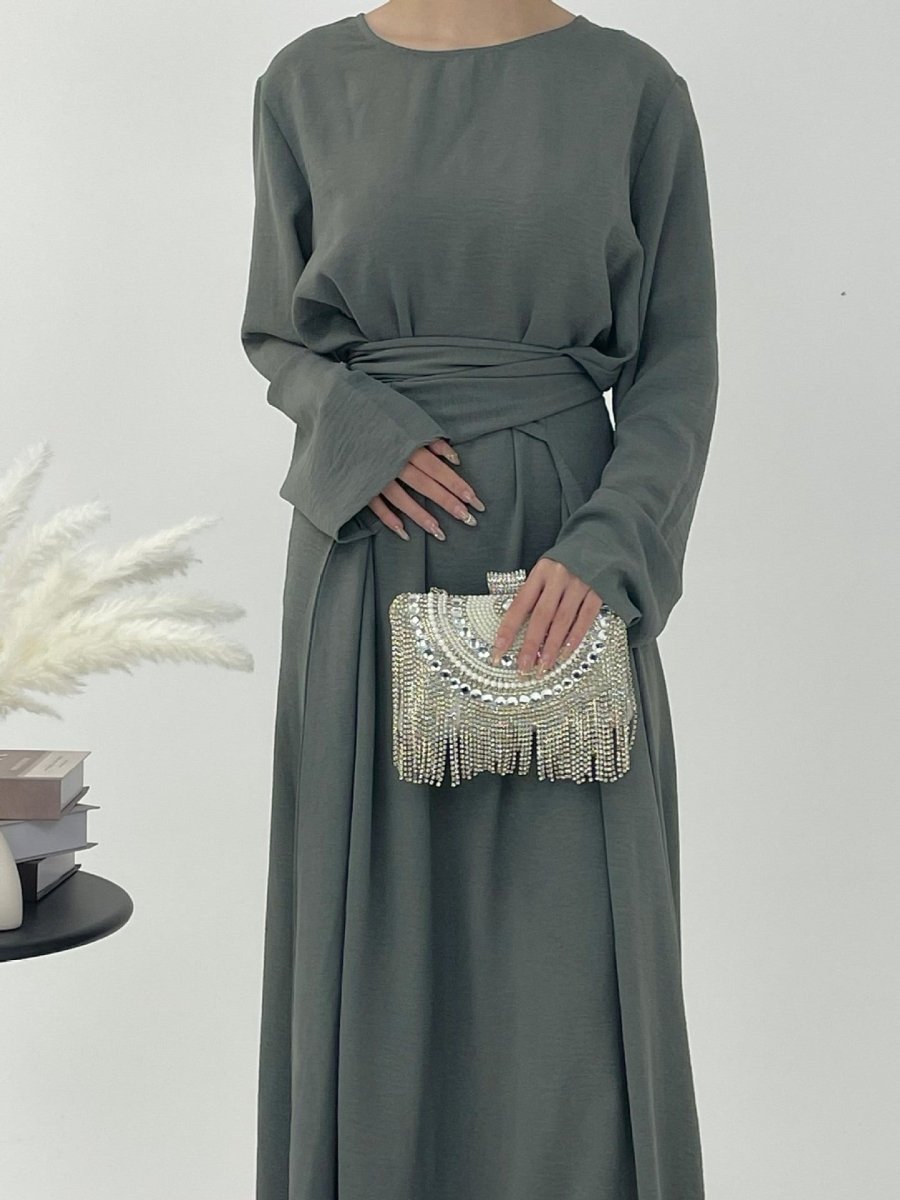 Robe du soir abaya élégante en crêpe glacé à lacets (MA160)