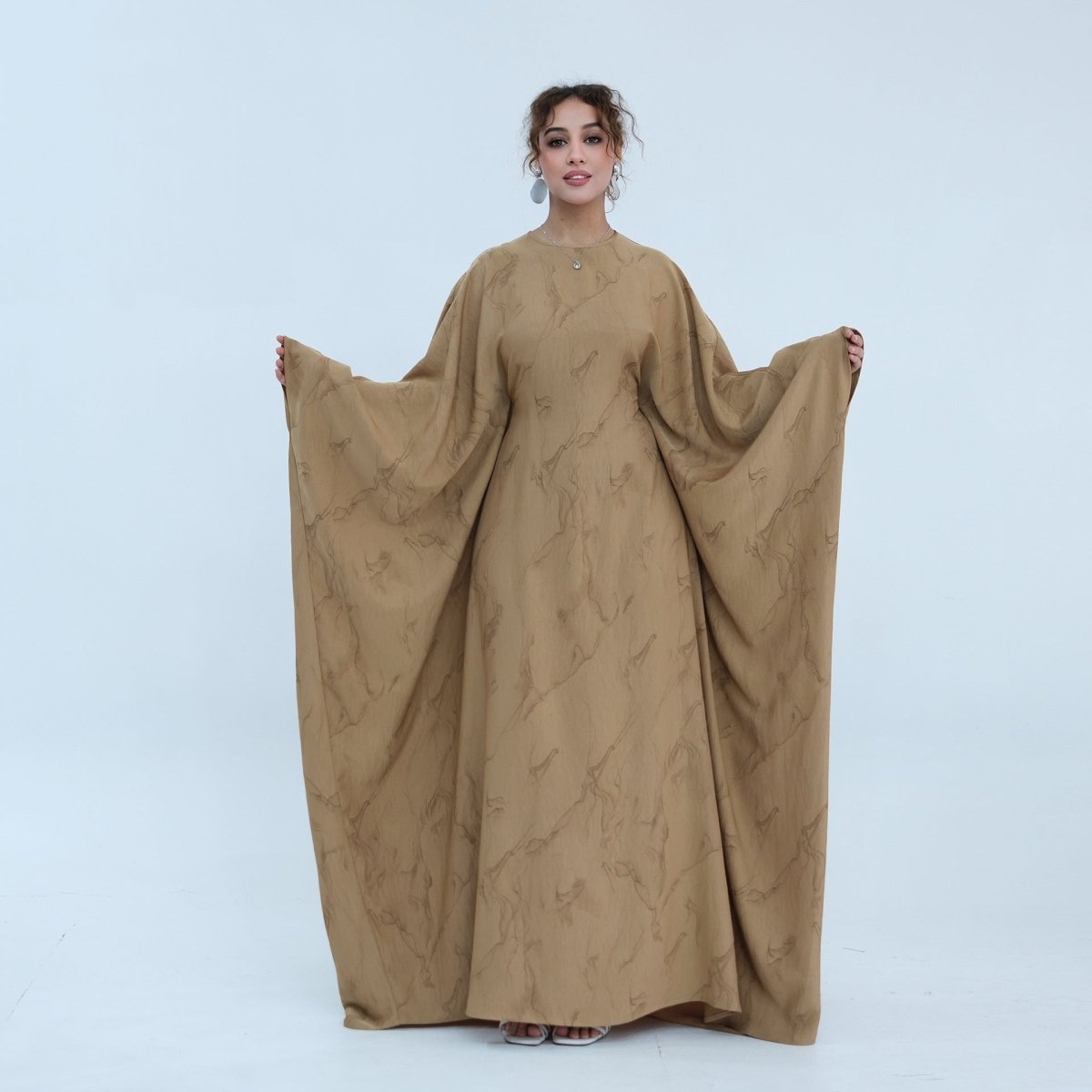 Robe Longue Imprimée à Manches Chauve-Souris (MA446)