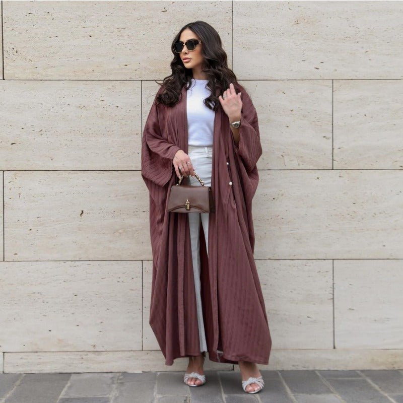 Cardigan Abaya Col en V | Kimono à Manches Chauve-Souris avec Boutons Perlés (MOA226)