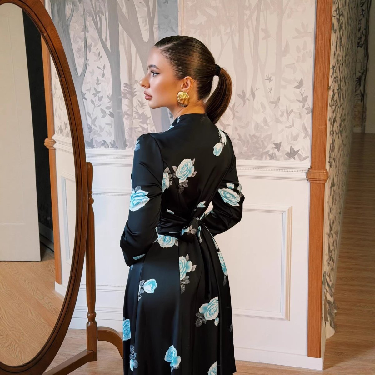 Robe longue fleurie boutonnée devant (MS489)