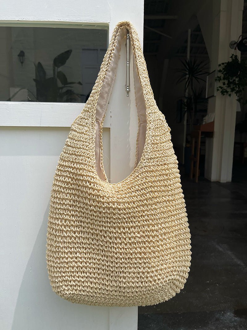 Sac de plage en paille pour femme, tendance et polyvalent, grande capacité, style vacances, sac fourre-tout en paille (MAC241)