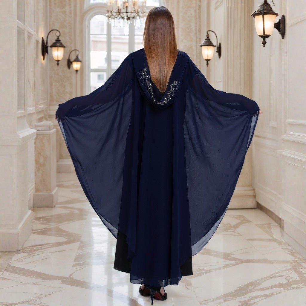 Cape Abaya à capuche ornée de cristaux et de perles (MA366)