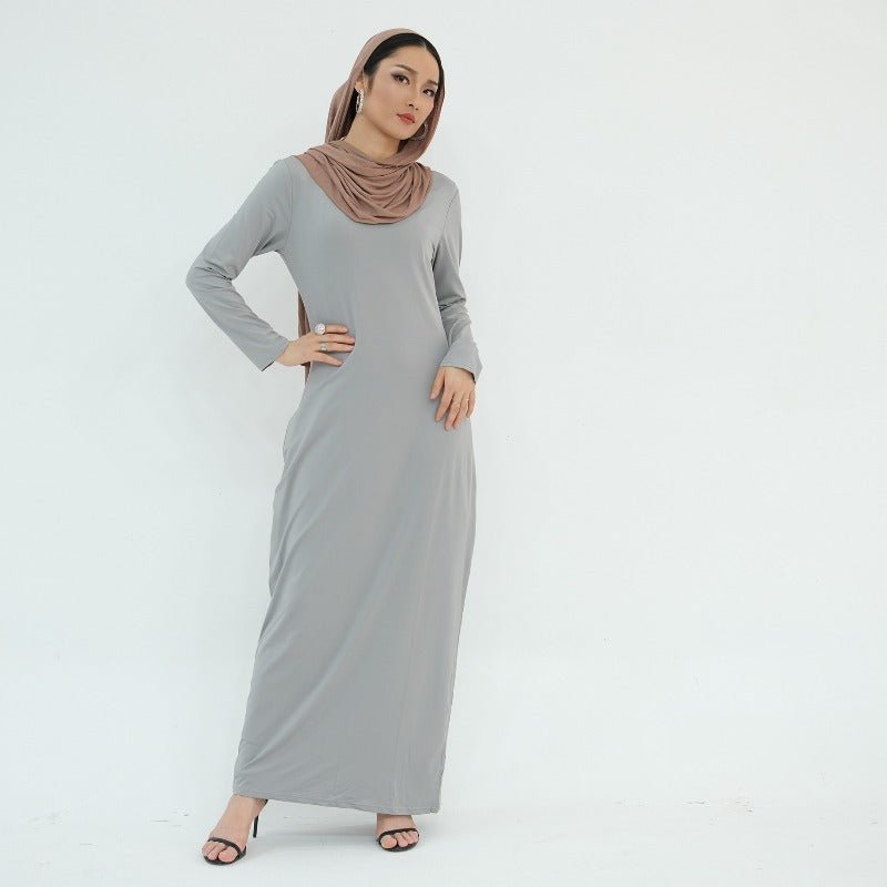 Robe de base essentielle en soie de lait ultra longue, douce et superposable | Robe maxi à enfiler, col rond (MA319)