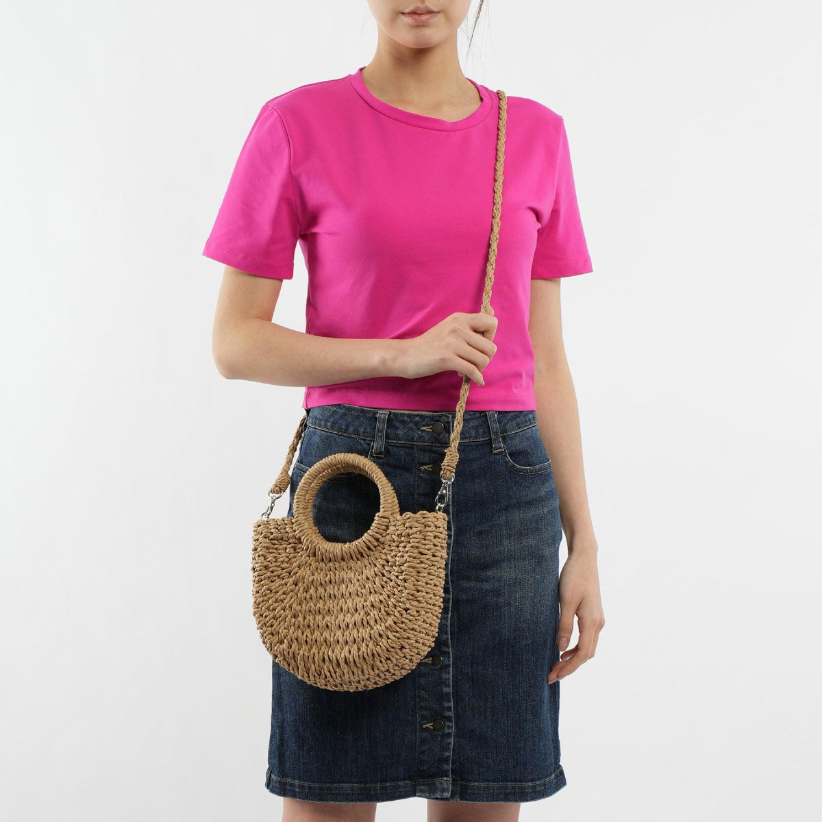 Sac bandoulière double anneau en paille MAC129