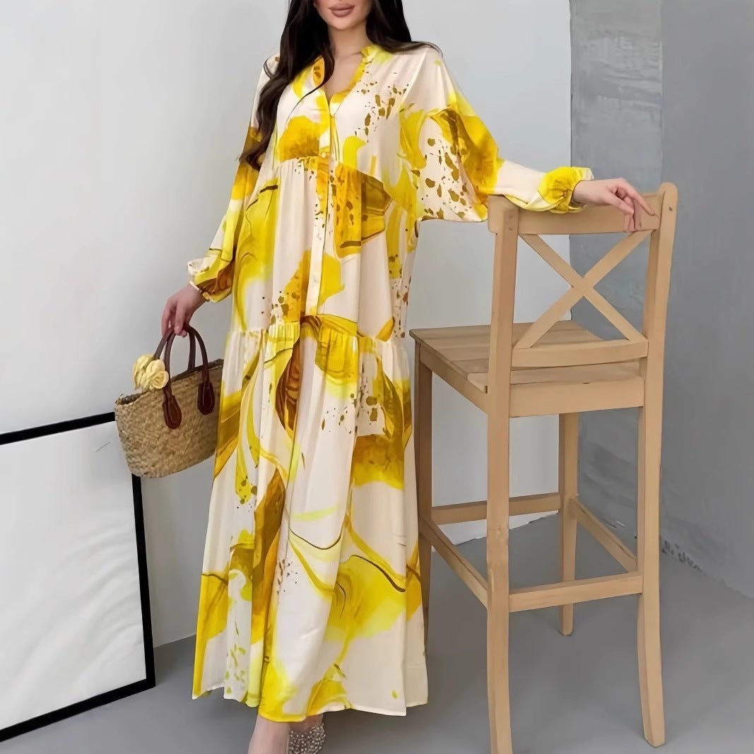 Robe Abaya coupe ample, col en V, manches longues (MA377)