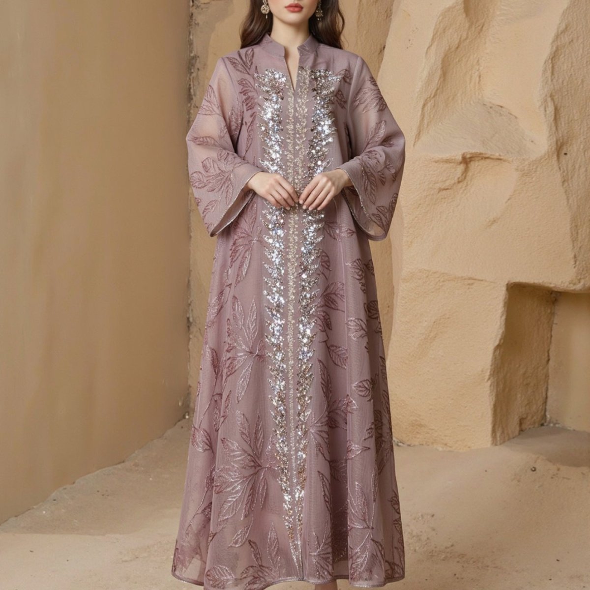 Abaya en Mesh Brodée de Sequins (MA415)