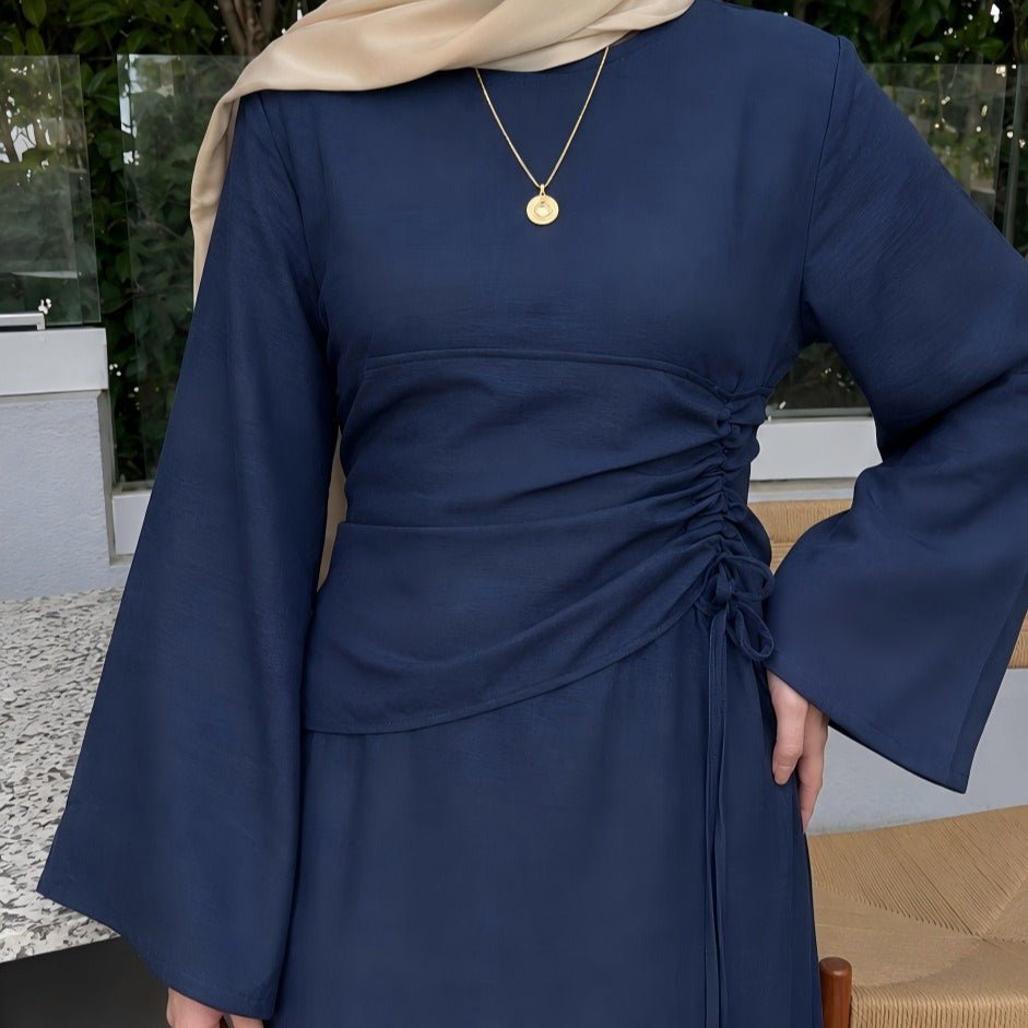 Robe Maxi à Taille Coulissante Froncée et Manches Évasées(MS492)