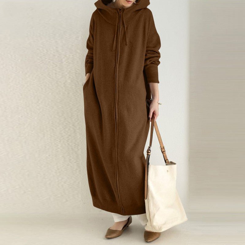 Robe Maxi à Capuche Zippée Oversize | Abaya Robe Polaire (MS163)
