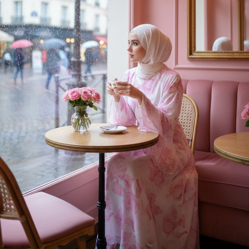 Abaya en mousseline imprimée Blossom | Abaya à manches évasées (MA149)