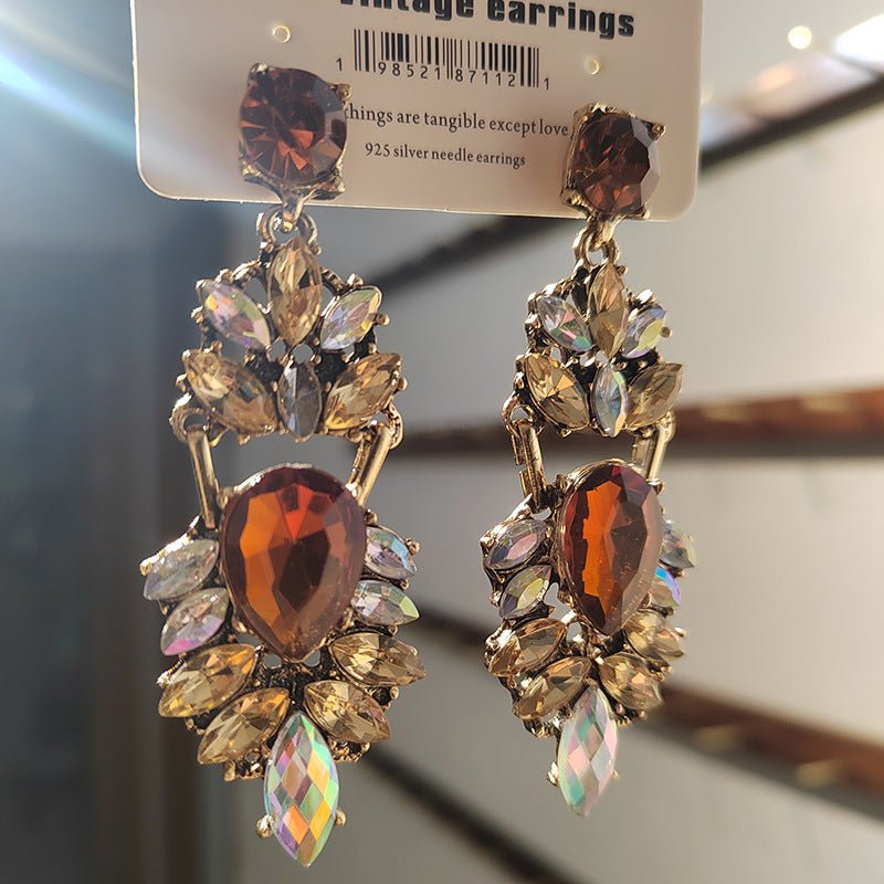 Boucles d'oreilles pendantes grand format à strass déclaration (MAC327)