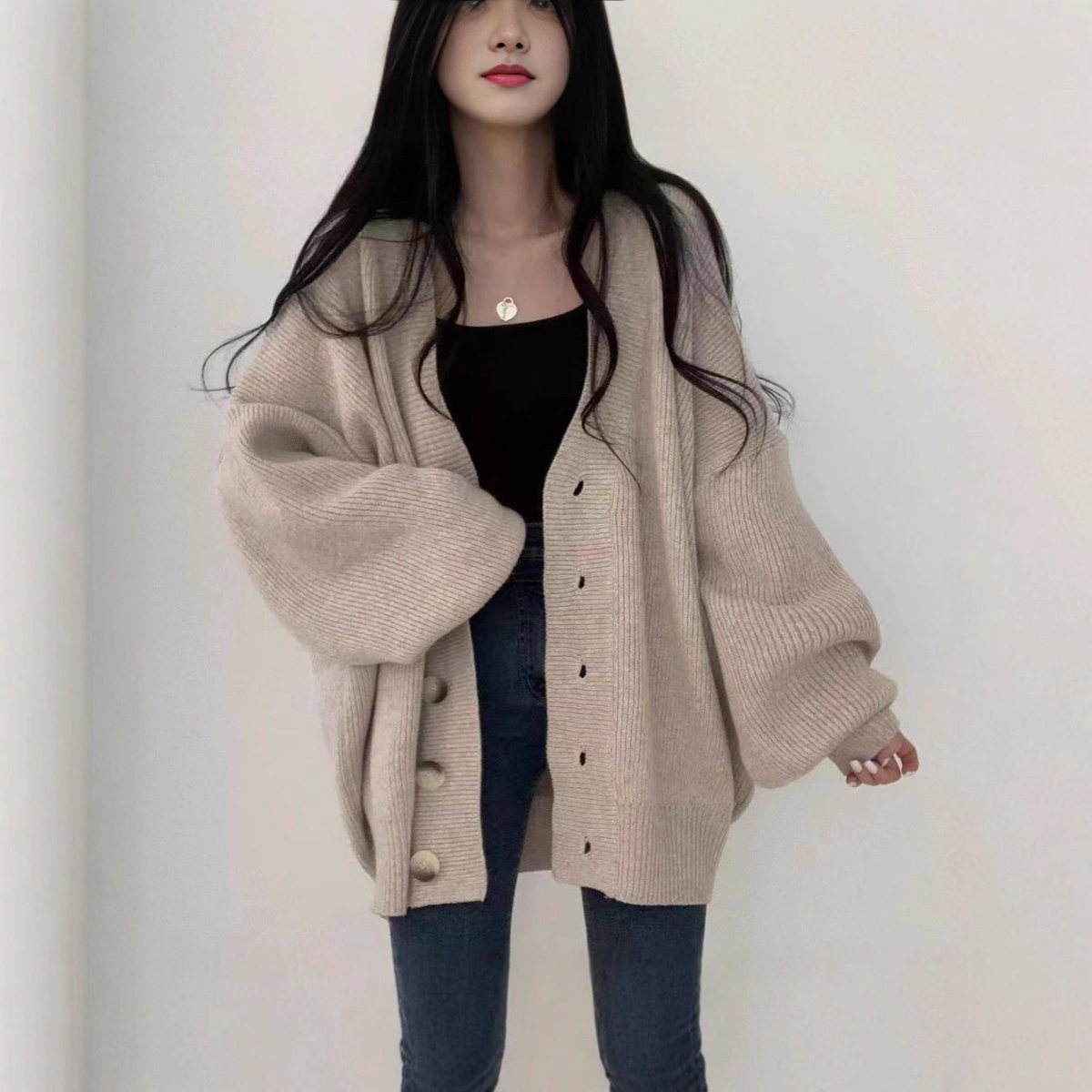 Cardigan Oversize à Col en V et Manches Ballon (MS167)