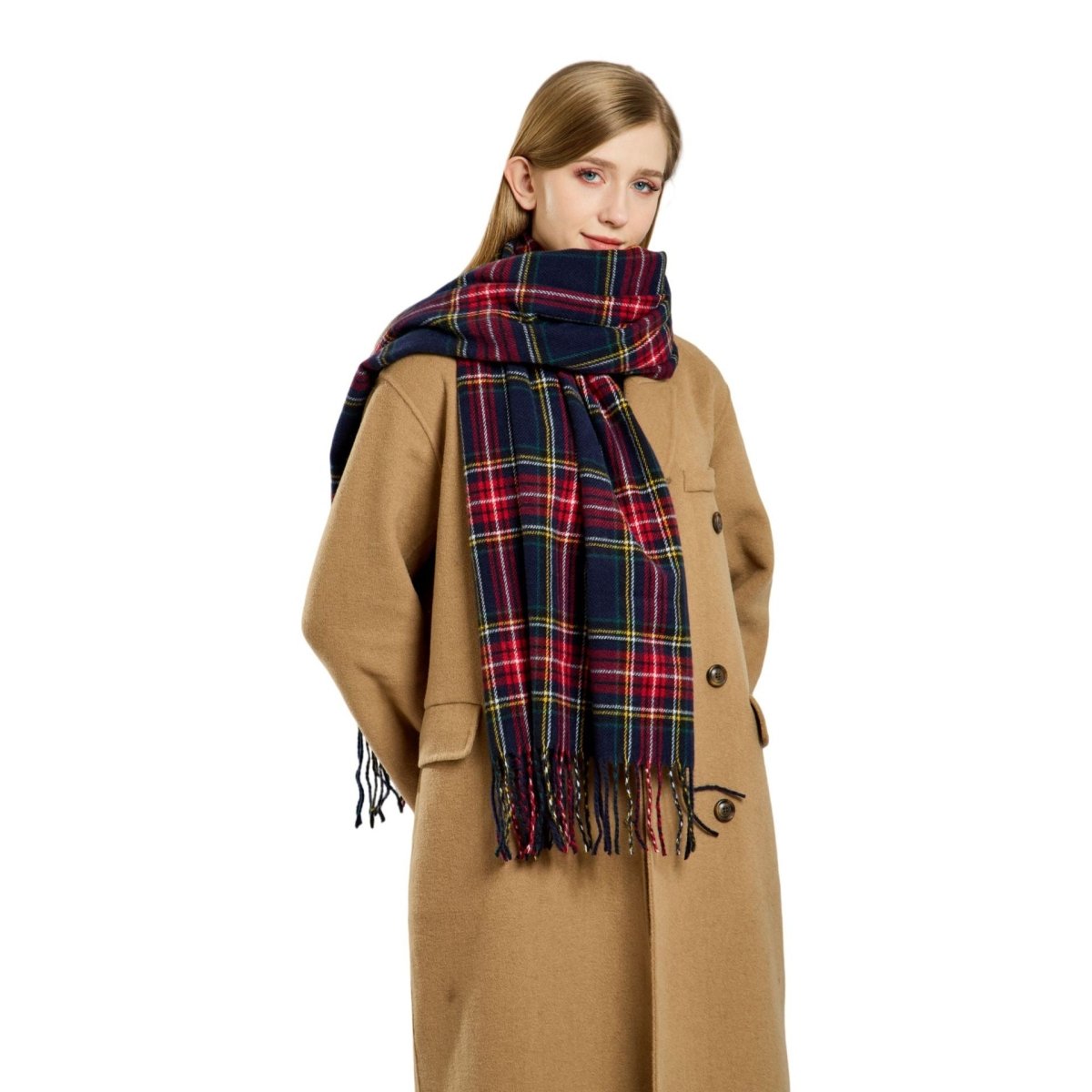 Écharpe à carreaux avec franges, en fausse laine, chaude, accessoire de mode hiver (MAC332)