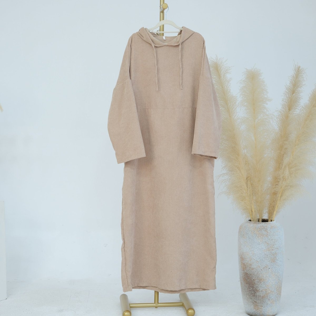 Abaya Sweat à Capuche en Velours Côtelé Décontractée (MA110)