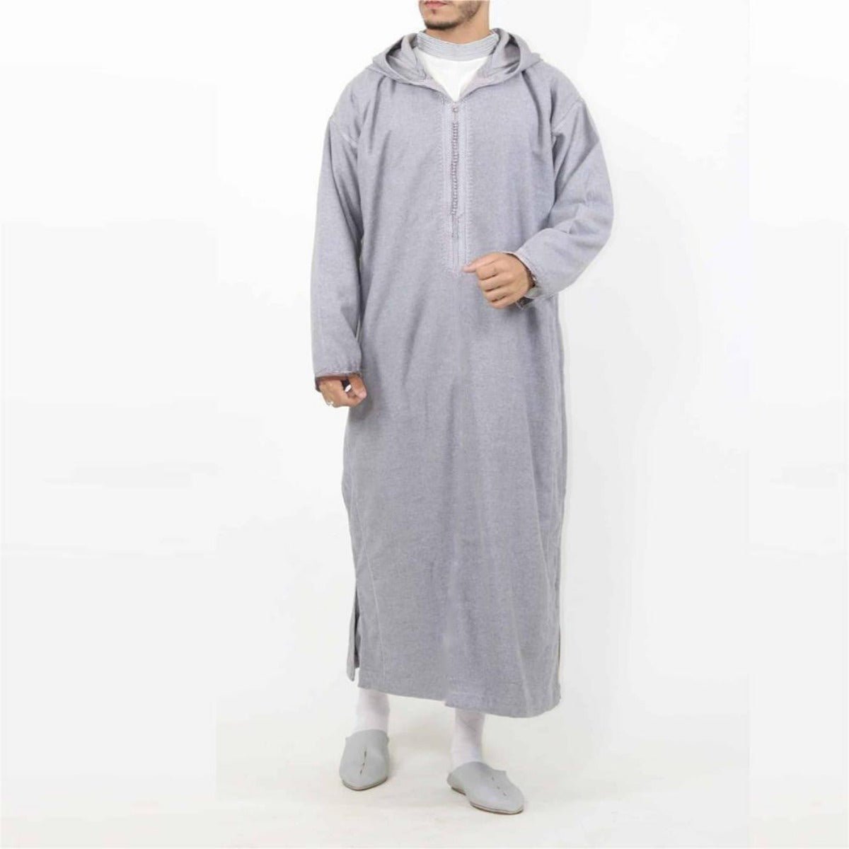 Robe Thobe Musulmane Modeste Longue à Capuche Noire Premium pour Homme (MT029)