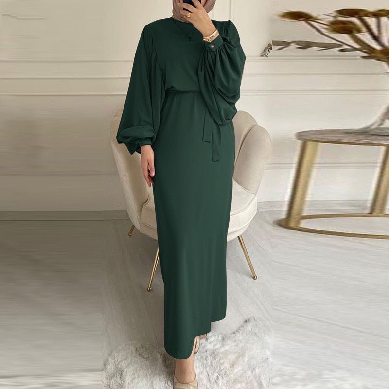 Abaya élégante unie à manches bouffantes (MA092)