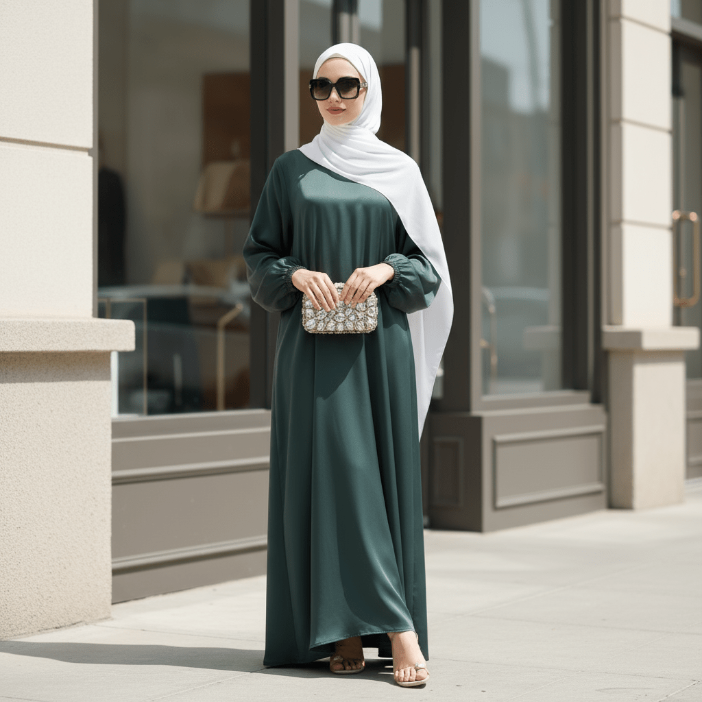 Abaya Satin Premium Modest Luxury | Abaya Coupe Parapluie Évasée avec Poches (MA311)