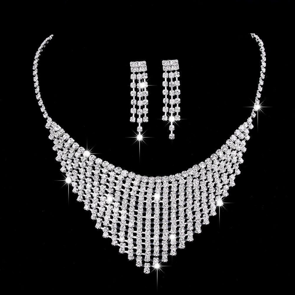 Collier et boucles d'oreilles pendantes MAC181 en zircons diamantés étincelants