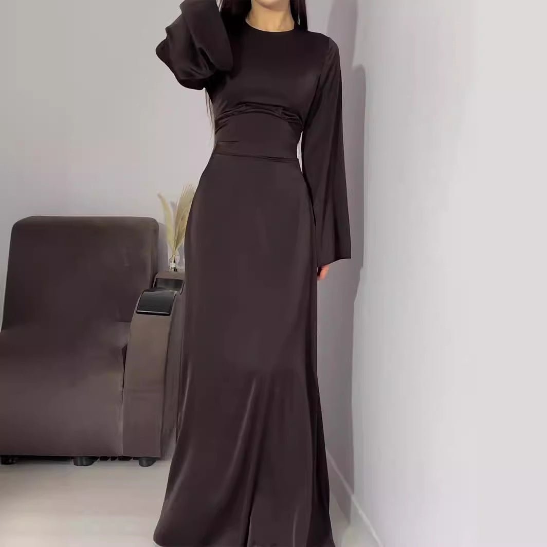 Abaya cintrée à la taille, abaya unie à bretelles (UKMA106)