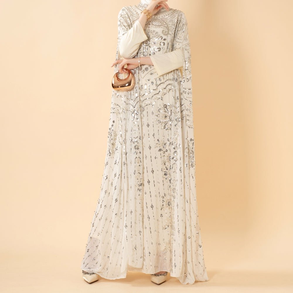Abaya Ailes de Chauve-souris Brodée à Perles et Paillettes (MA451)