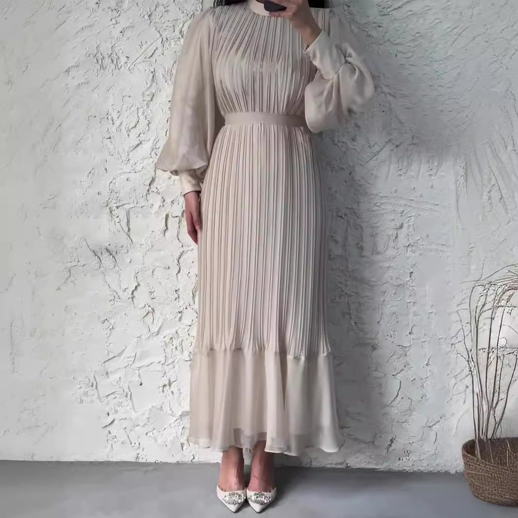 Robe Abaya élégante et légère à jupe longue texturée et manches bouffantes (MA201)