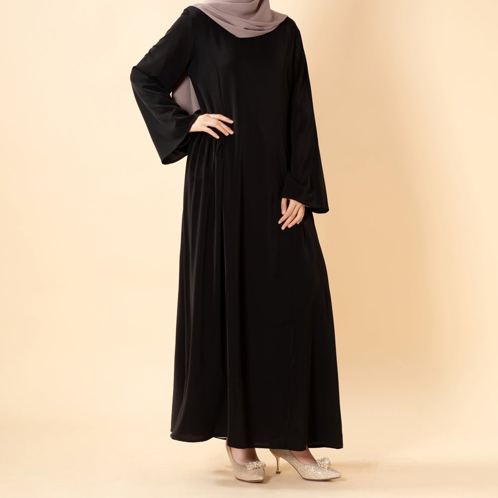 Robe Nida Évasée Maxi avec Jupe Patineuse Plissée & Manches Cloche Larges (MS435)