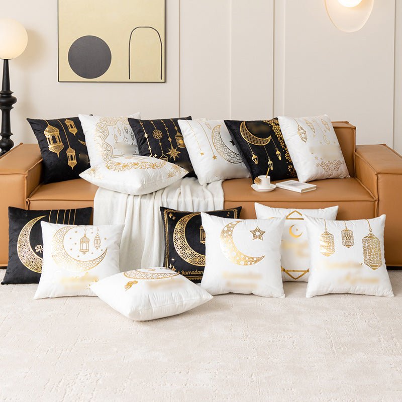 Housse de coussin en peluche courte avec impression à chaud "Eid Moon" (MR076)