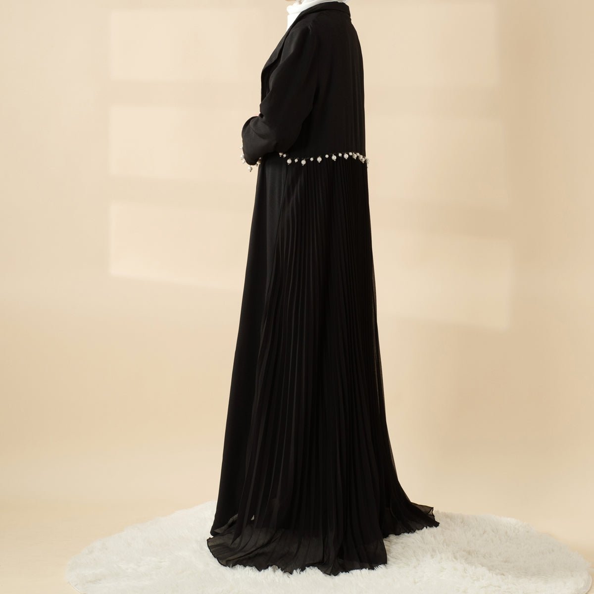 Abaya Ouverte Dos Plissé Accordéon Perlée (MOA127)