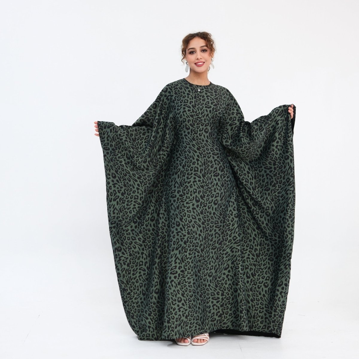 Robe Maxi Imprimé Léopard à Manches Chauve-Souris (MA450)