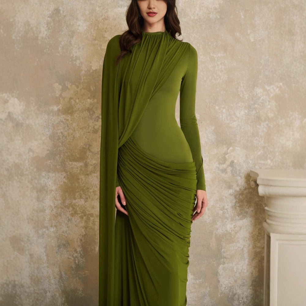 Robe drapée en jersey avec pan fluide (MS350)