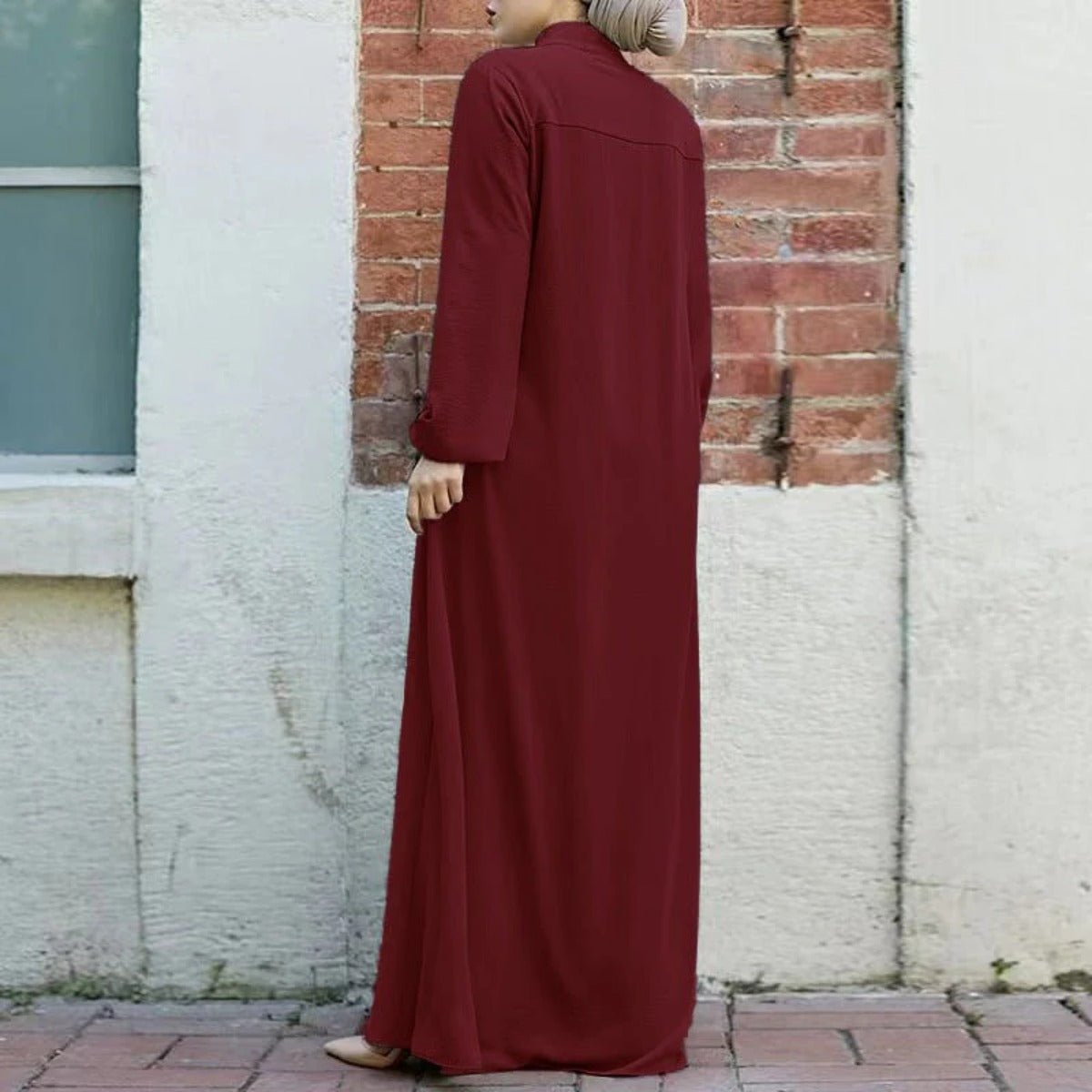 Cardigan long à col montant et fermeture éclair, avec poches | Abaya robe longue maxi modeste (MA155)