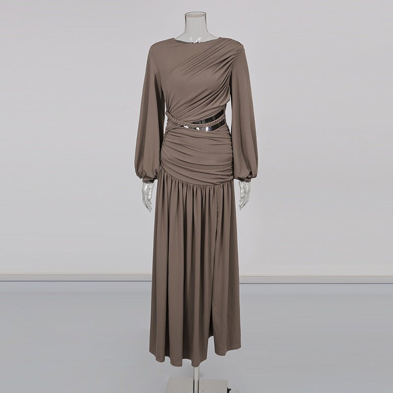 Robe froncée avec taille échancrée tressée (MS345)