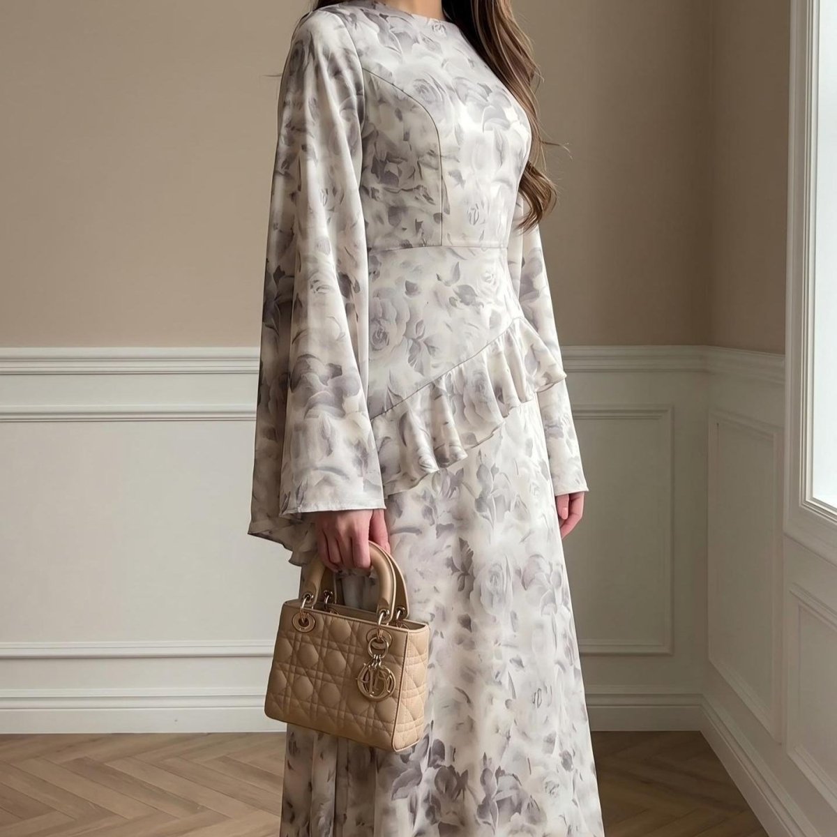 Robe Maxi en Satin Floral (MS444)