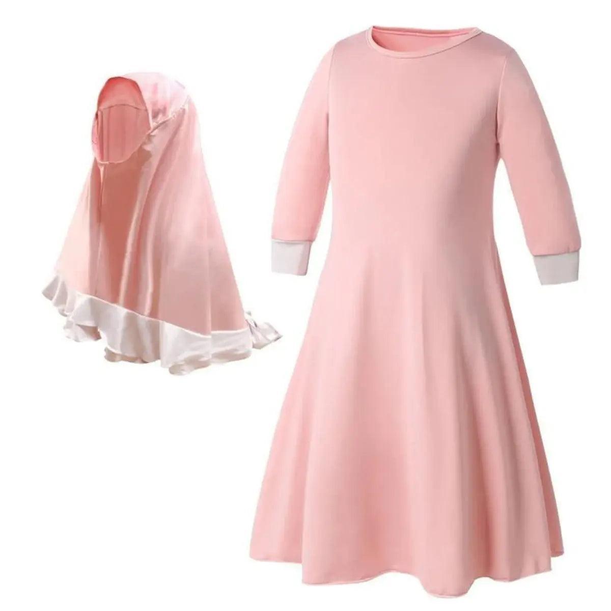 MJ011 Robe en dentelle colorée à manches longues avec foulard nœud assorti pour enfant