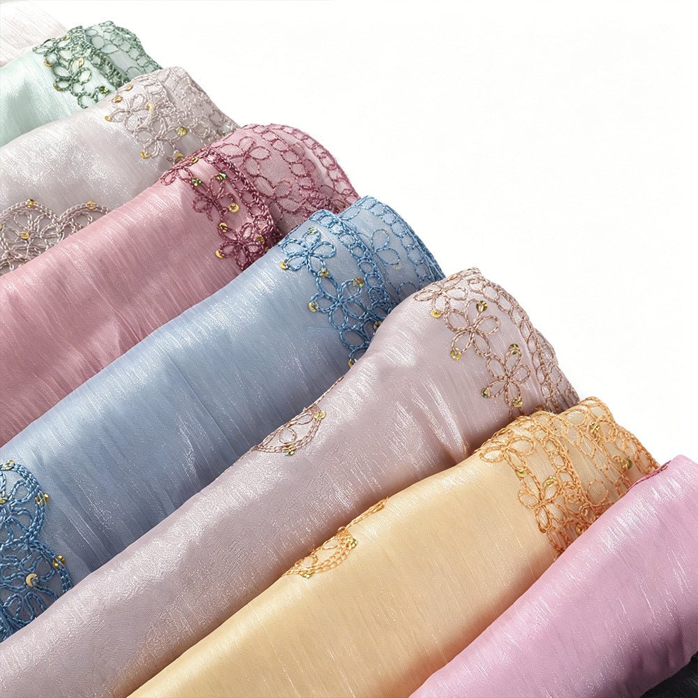 Écharpe Hijab Scintillante Brodée Fleurs (MH243)