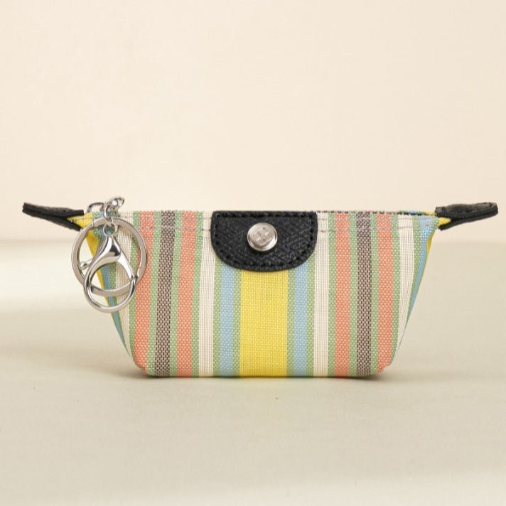 Porte-monnaie mini à rayures style crème et porte-clés (MAC436)