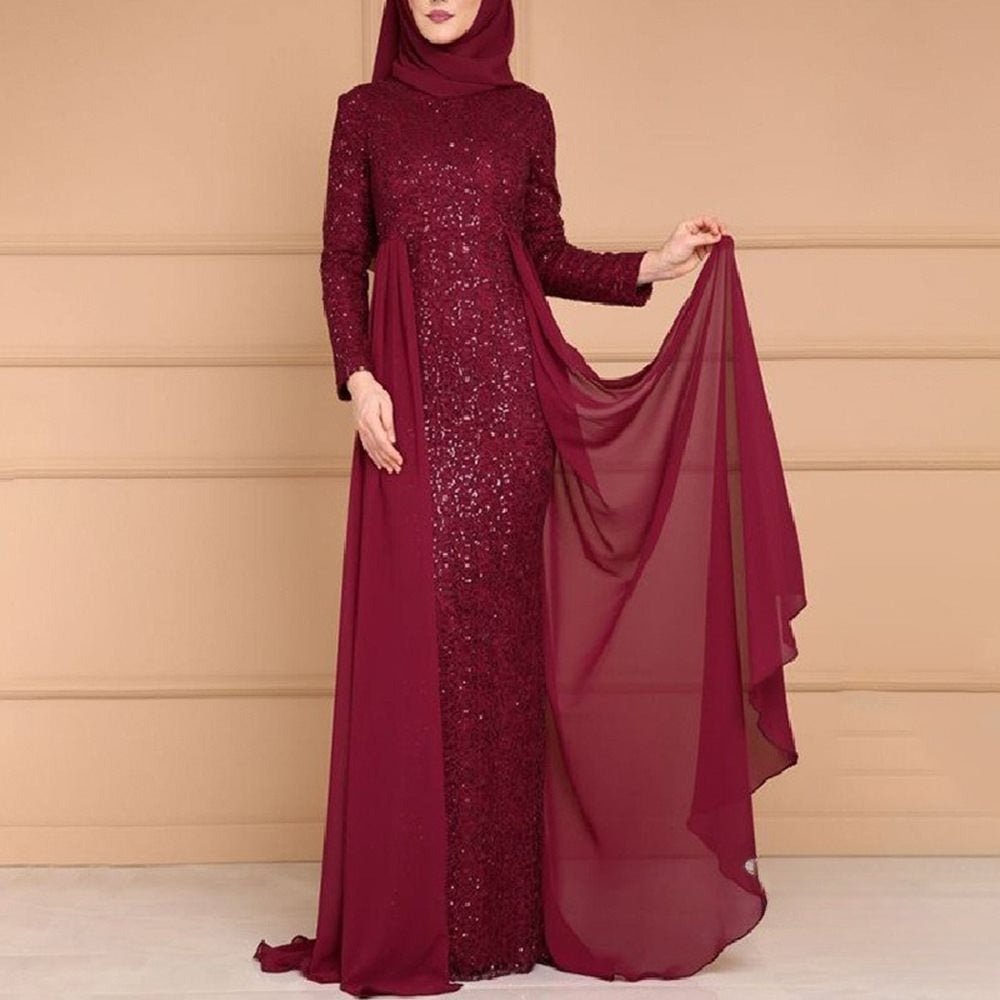 Robe longue à sequins, manches longues, coupe ajustée (MS235)