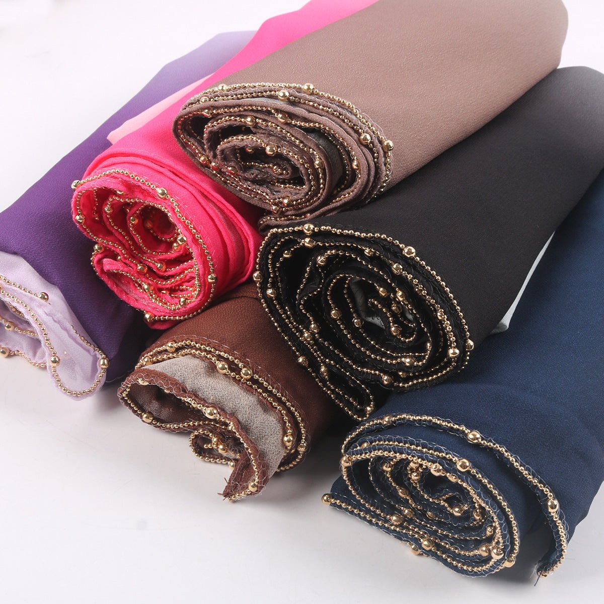 Hijab en Mousseline Perlée Chaîne Dégradé de Couleurs (MH137)
