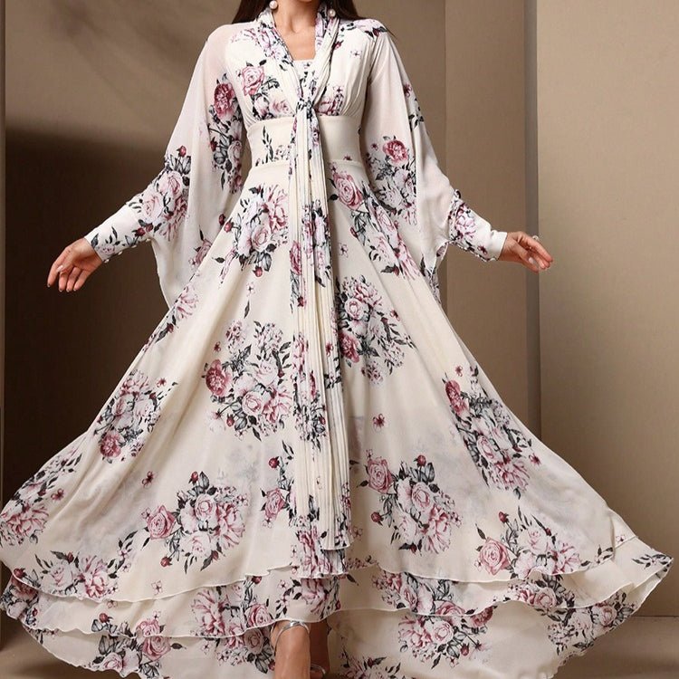 Robe Kimono en Mousseline à Imprimé Floral (MS371)