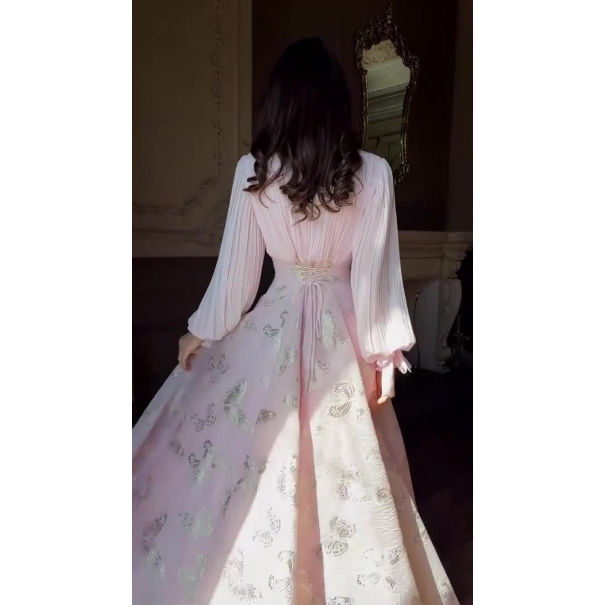 Robe Maxi Élégante à Manches Longues, Abaya à Motif Papillon / Robe Longue (MA219)