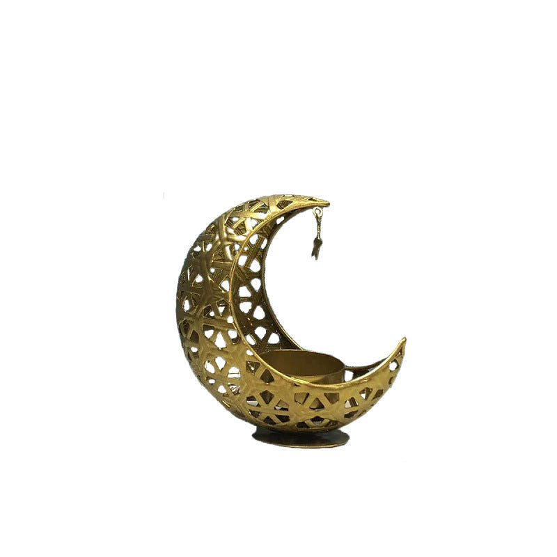 Bougeoir Lune Creuse – Accessoire Décoratif en Fer pour Ramadan (MAC379)