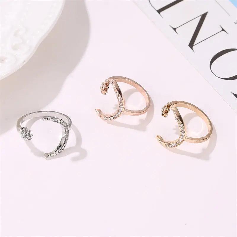 Bague ouverte MAC035 Lune et Étoile en Zircone Cubique