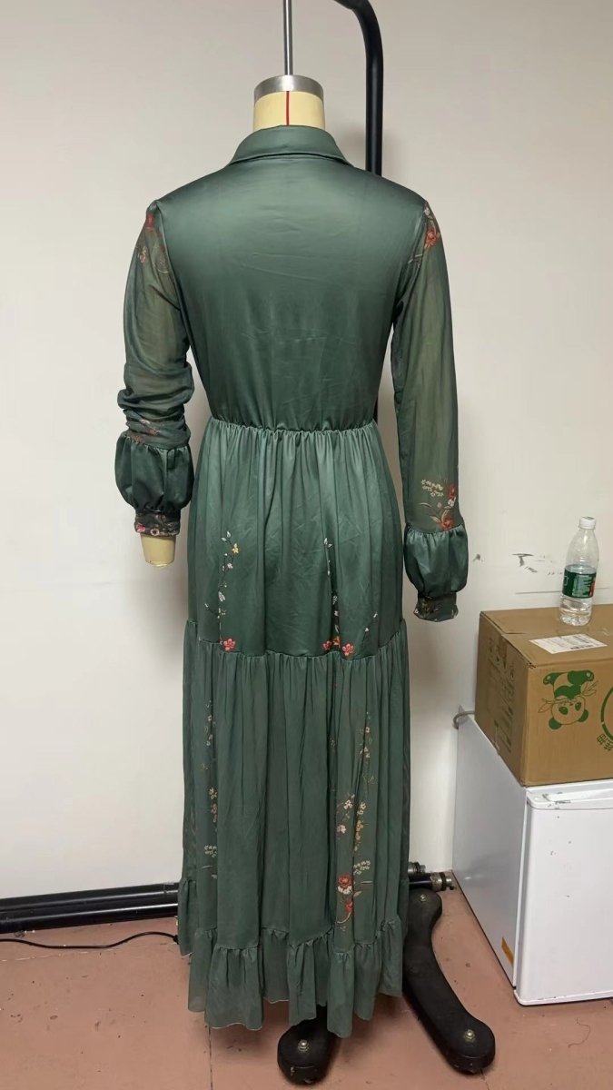 Robe Chemise Imprimée Fleurie | Abaya Gown Élégante à Col et Boutons (MA381)
