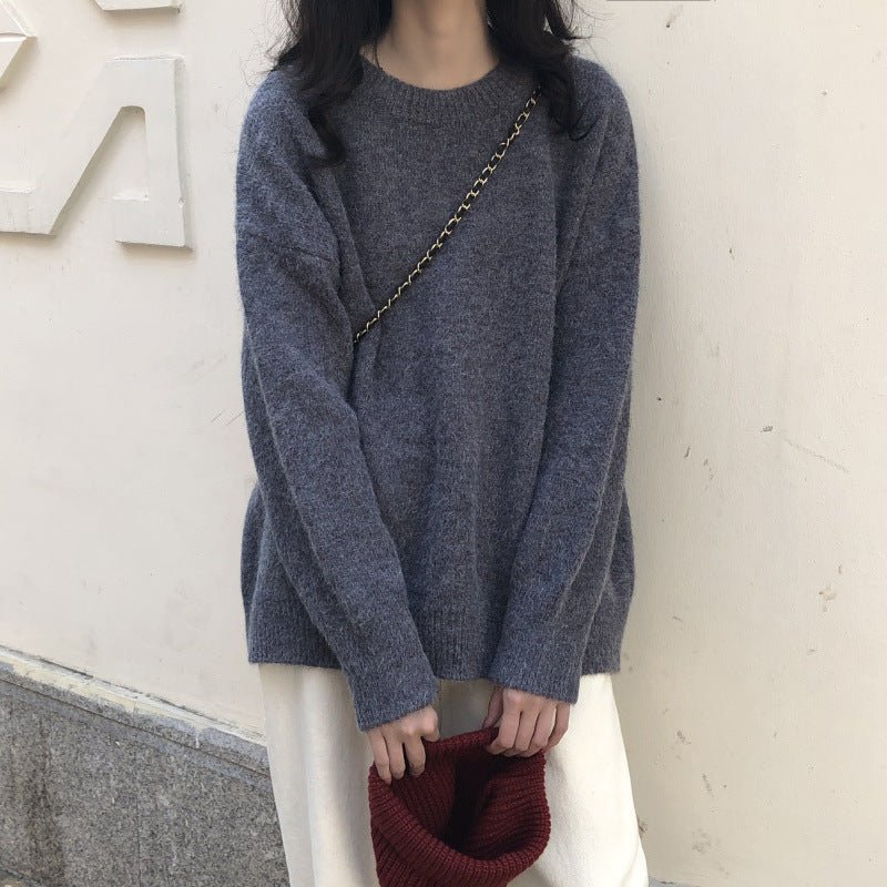 Pull Oversize à Col Rond | Haut de Base Tricoté Uni (MS168)