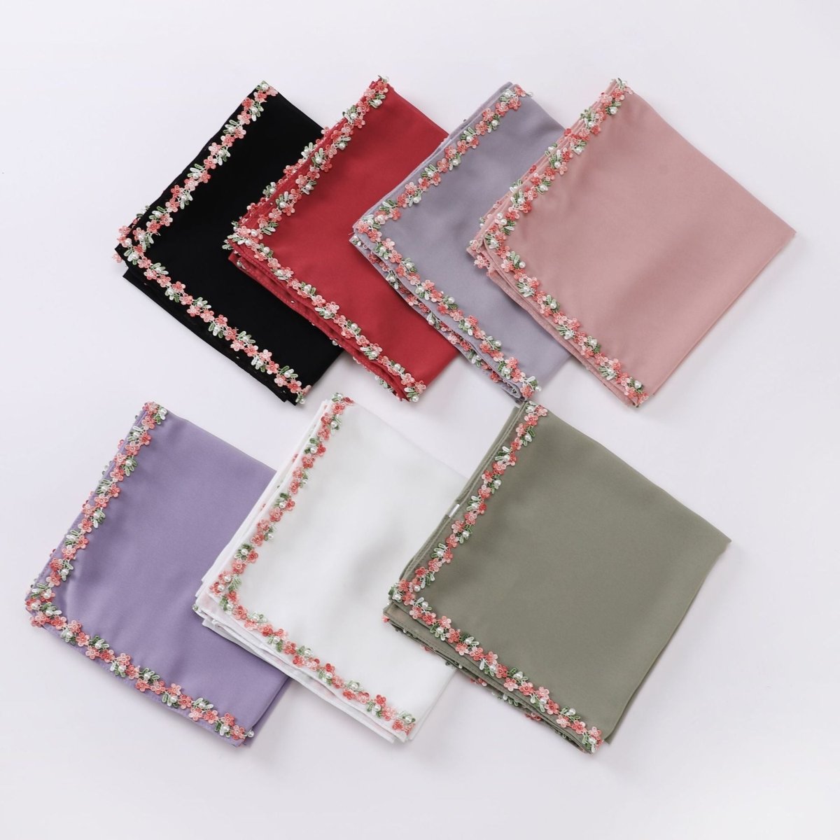 Écharpe Hijab en Mousseline Ornée de Fleurs (MH221)