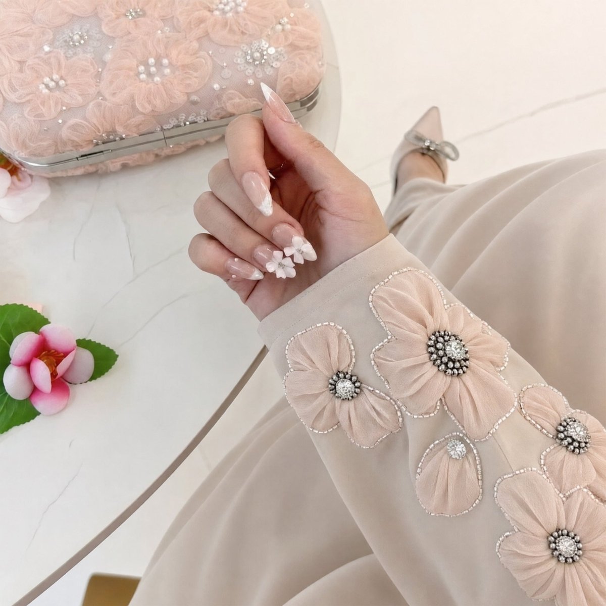 Robe Maxi Floral 3D Perlée à la Main (MA466)