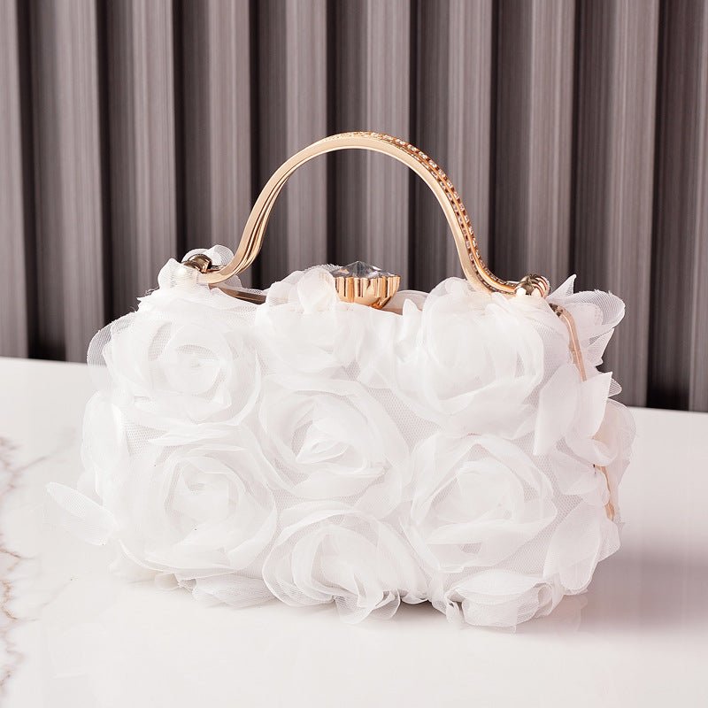 Pochette de soirée fleur rose | Sac de mariage avec poignée métallique (MAC357)