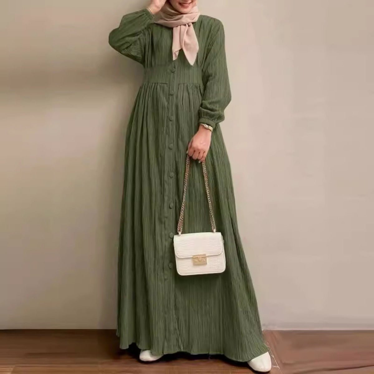 Robe Abaya Vintage à Boutons | Robe Modeste à Manches Longues (MA256)