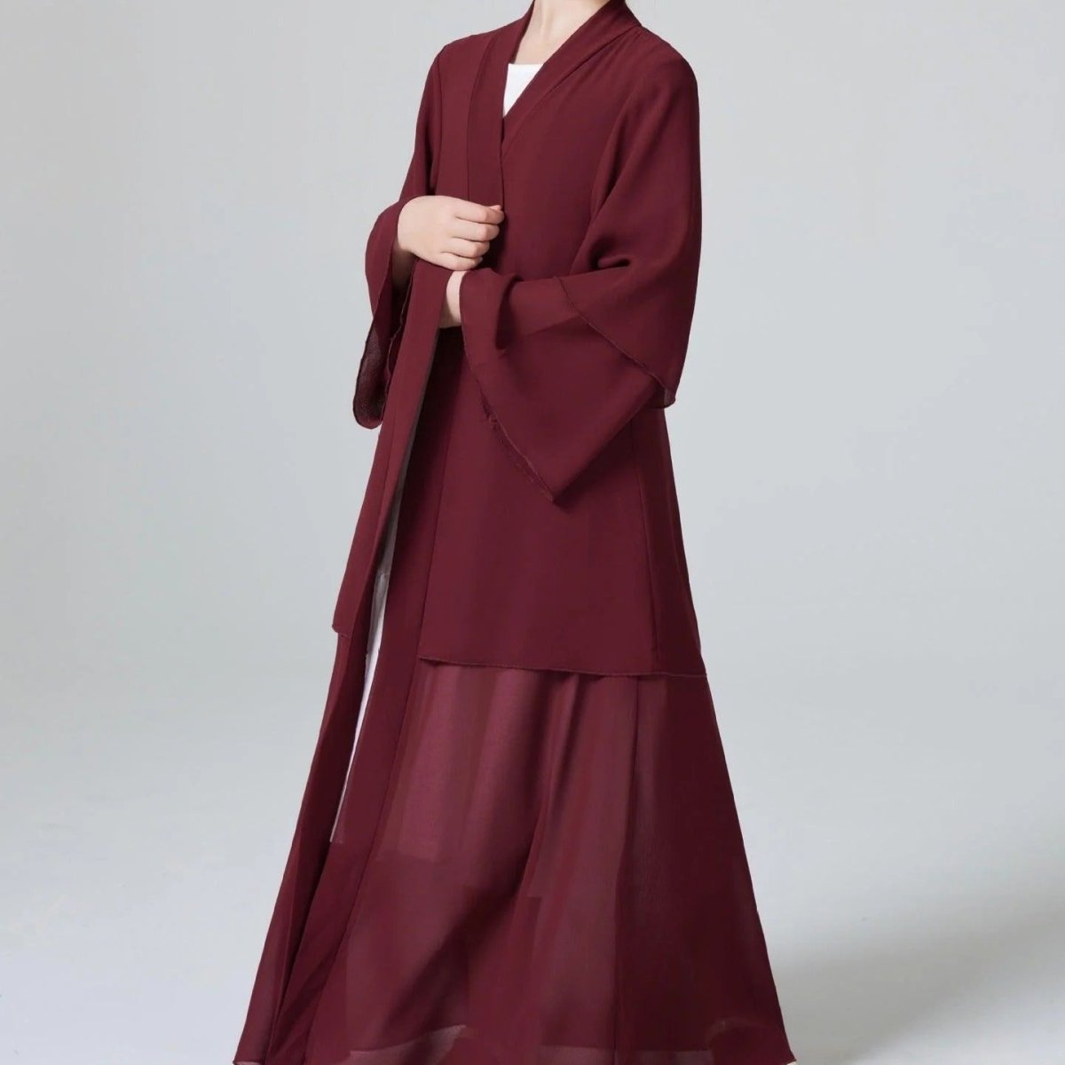 Abaya Ouverte pour Fillette en Mousseline Deux Épaisseurs (MKG007)